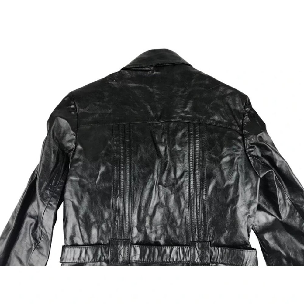Berman's Womens Black Leather Pockets Long Sleeve Belted Jacket Size 16 - Picture 8 of 9